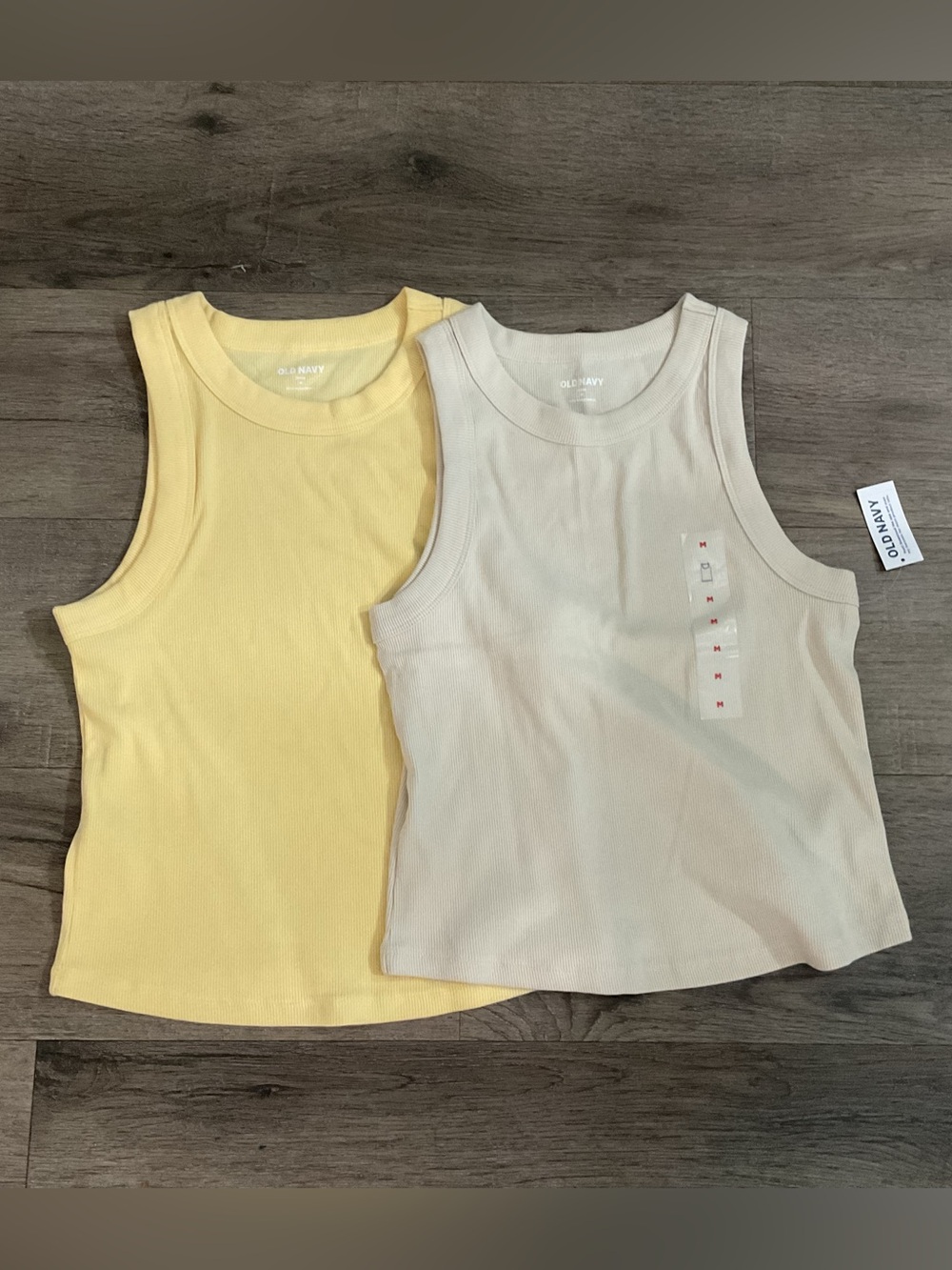 Old Navy Ribbed Crop Tank Tops - Yellow & Cream Two-Pack